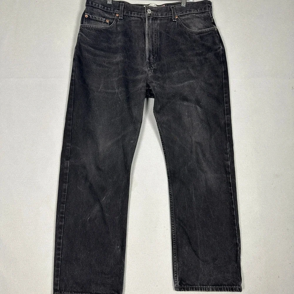 Levis 505 Jeans Mens 38X30 Faded Black Regular Fit Straight Leg Red Tab Denim